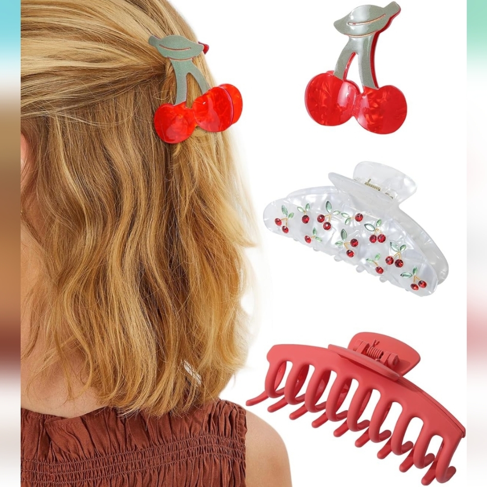 Cherry Hair Claw Clip Set 3pc